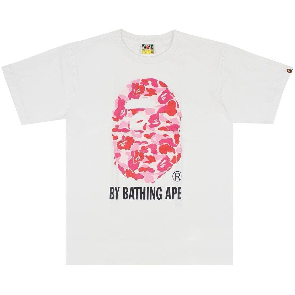 Bape White Tee with Pink Camo Ape Logo